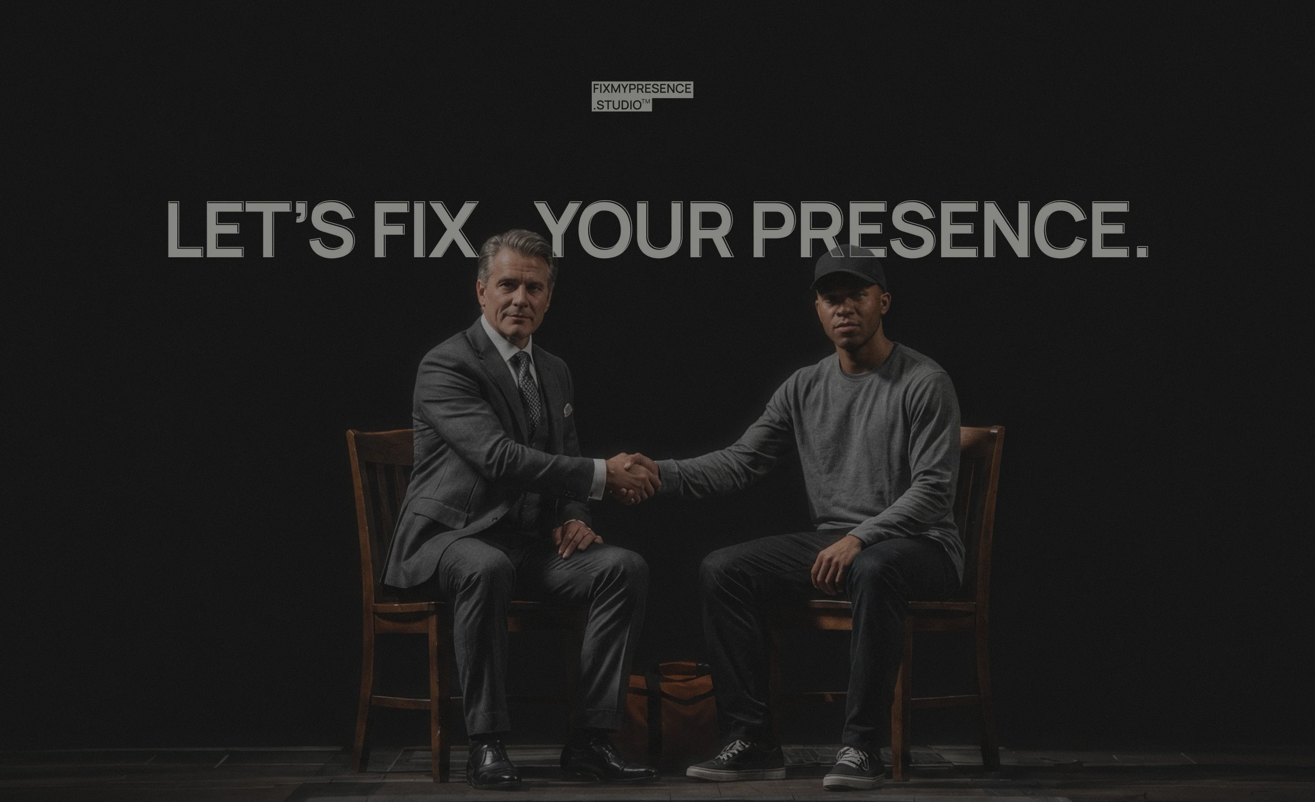 FixMyPresence Studio — Let’s fix your presence. Two people shake hands.